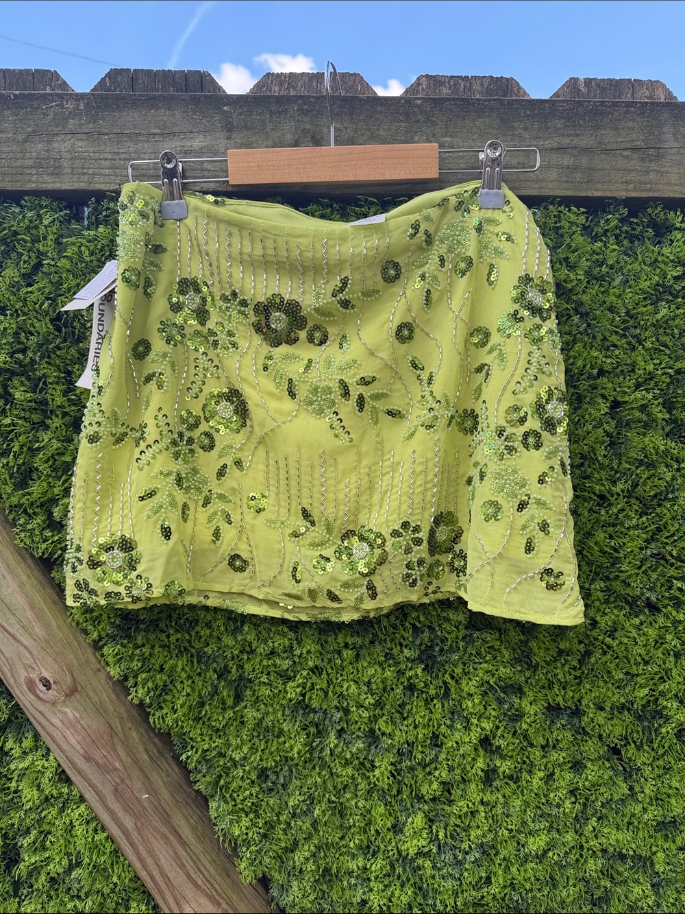 No Boundaries Lime Green Sequin Floral Mini Skirt NWT